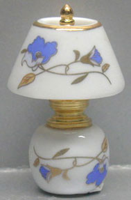Dollhouse Miniature China Brass Lamp- Blue Floral